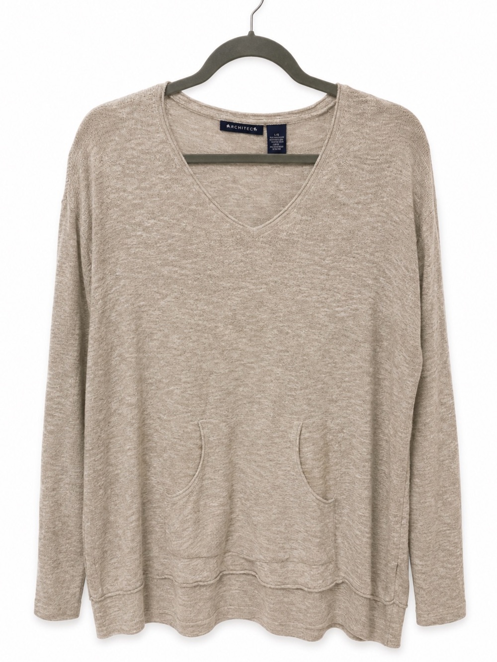 Beige Long Sleeve V-Neck Knit Top